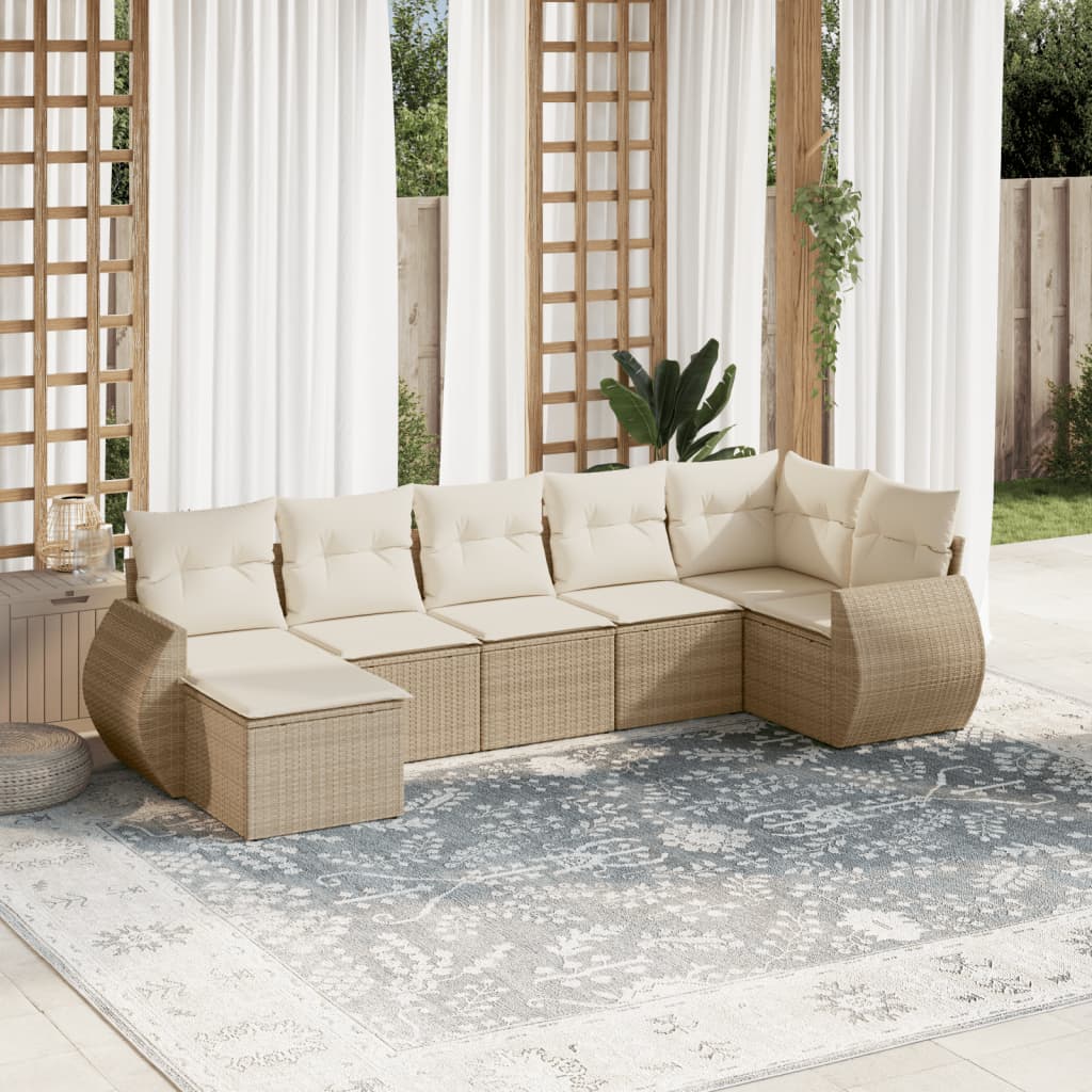 vidaXL 7-delige Loungeset met kussens poly rattan zwart