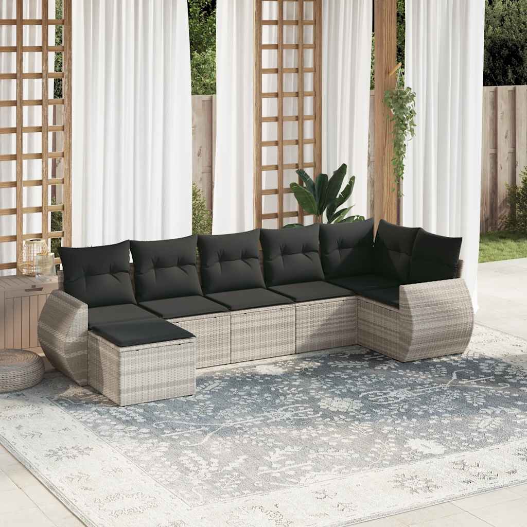 vidaXL 7-delige Loungeset met kussens poly rattan zwart