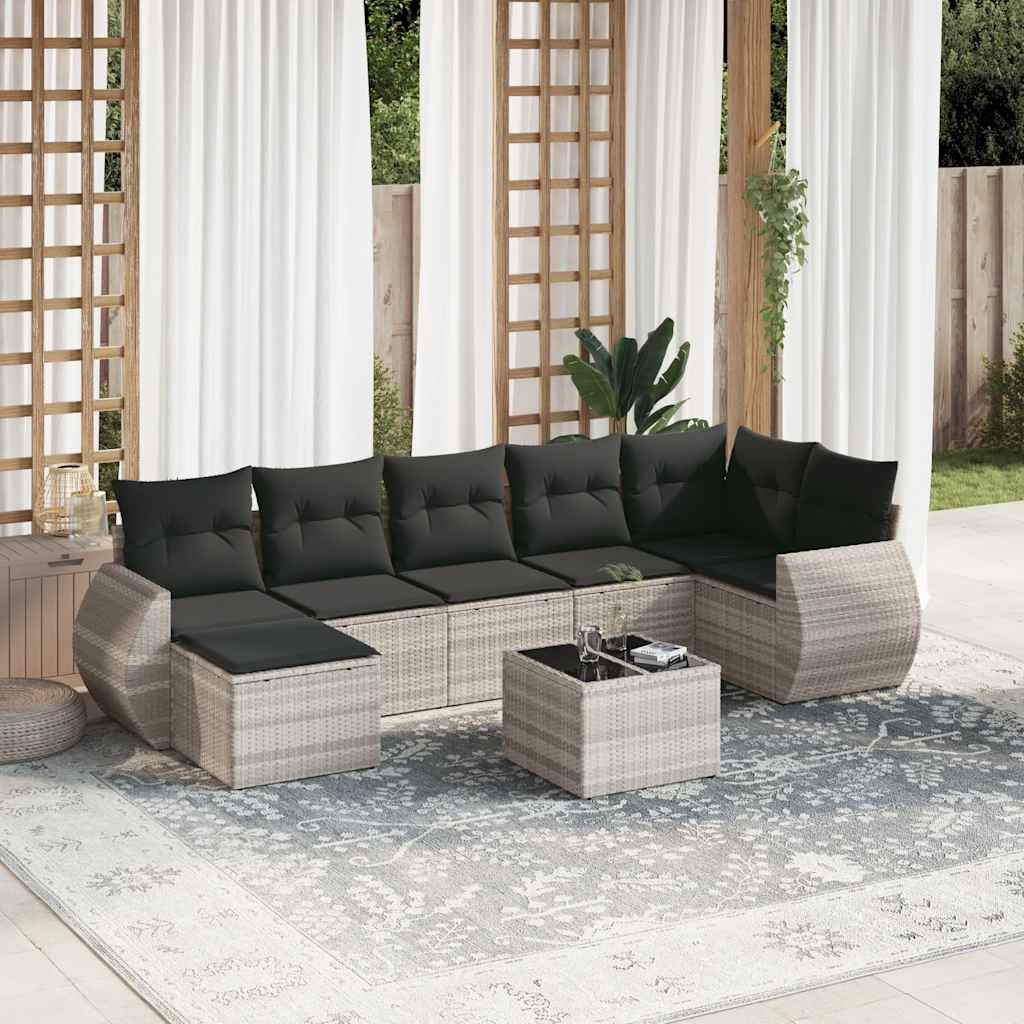 vidaXL 7-delige Loungeset met kussens poly rattan zwart
