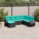 vidaXL ensemble de 7 banques de jardin avec coussins en polyrotan noir