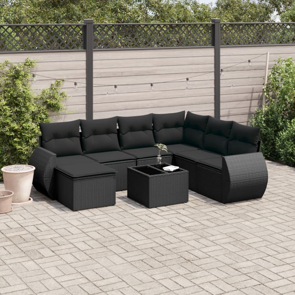 vidaXL 7-delige Loungeset met kussens poly rattan zwart