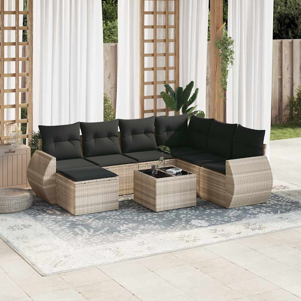 vidaXL 7-delige Loungeset met kussens poly rattan zwart