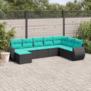 vidaXL 8-piece Garden Sofa Set with Cushions, Black Poly Rattan