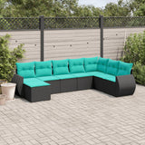 vidaXL 8-delige tuinbankset met kussens, zwart polyrotan