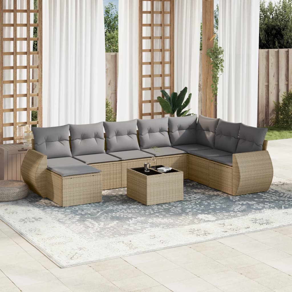 vidaXL 8-delige Loungeset met kussens poly rattan zwart