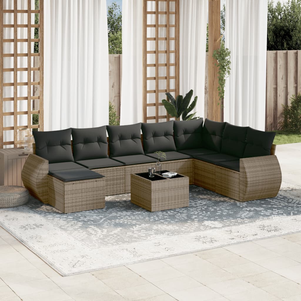 vidaXL 8-delige Loungeset met kussens poly rattan zwart