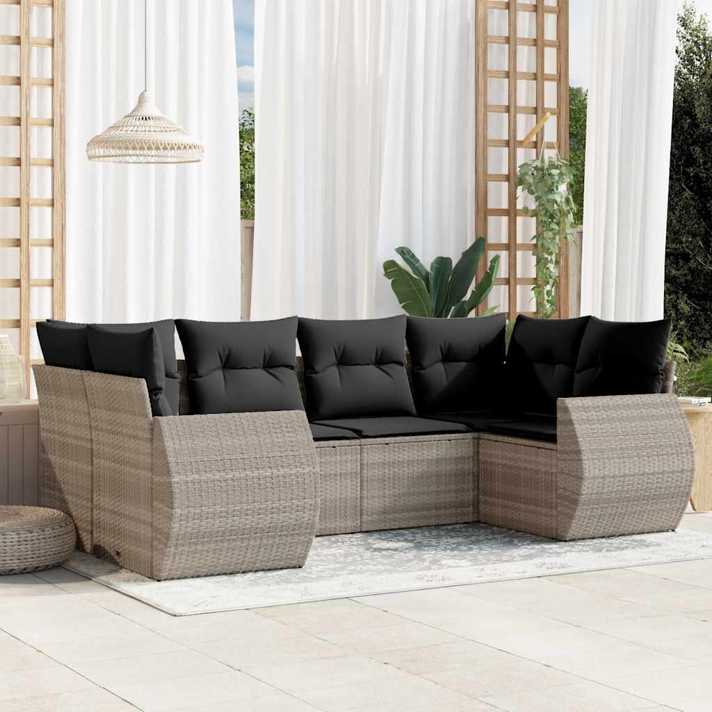 vidaXL 6-delige Loungeset met kussens poly rattan zwart
