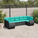 vidaXL 7-Piece Garden Lounge Set with Cushions Black Poly Rattan
