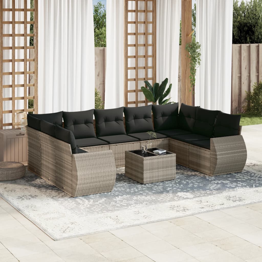 vidaXL 9-delige Loungeset met kussens poly rattan zwart