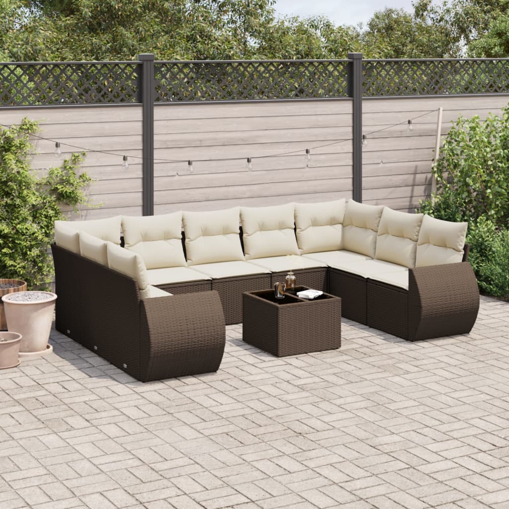 vidaXL 9-delige Loungeset met kussens poly rattan zwart