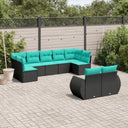 vidaXL ensemble de 9 banques de jardin avec coussins en polyrotan noir