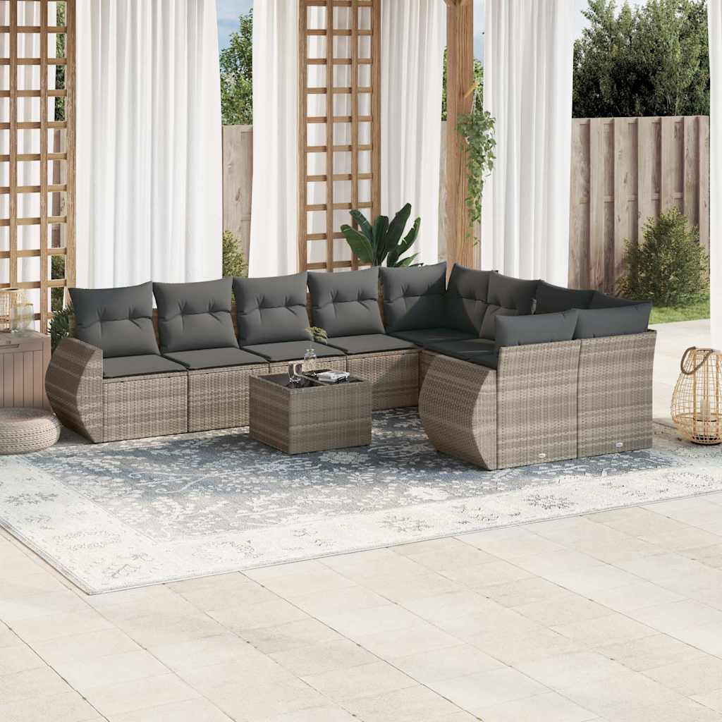 vidaXL 9-delige Loungeset met kussens poly rattan zwart