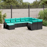 vidaXL 10-piece Garden Sofa Set with Cushions Black Poly Rattan