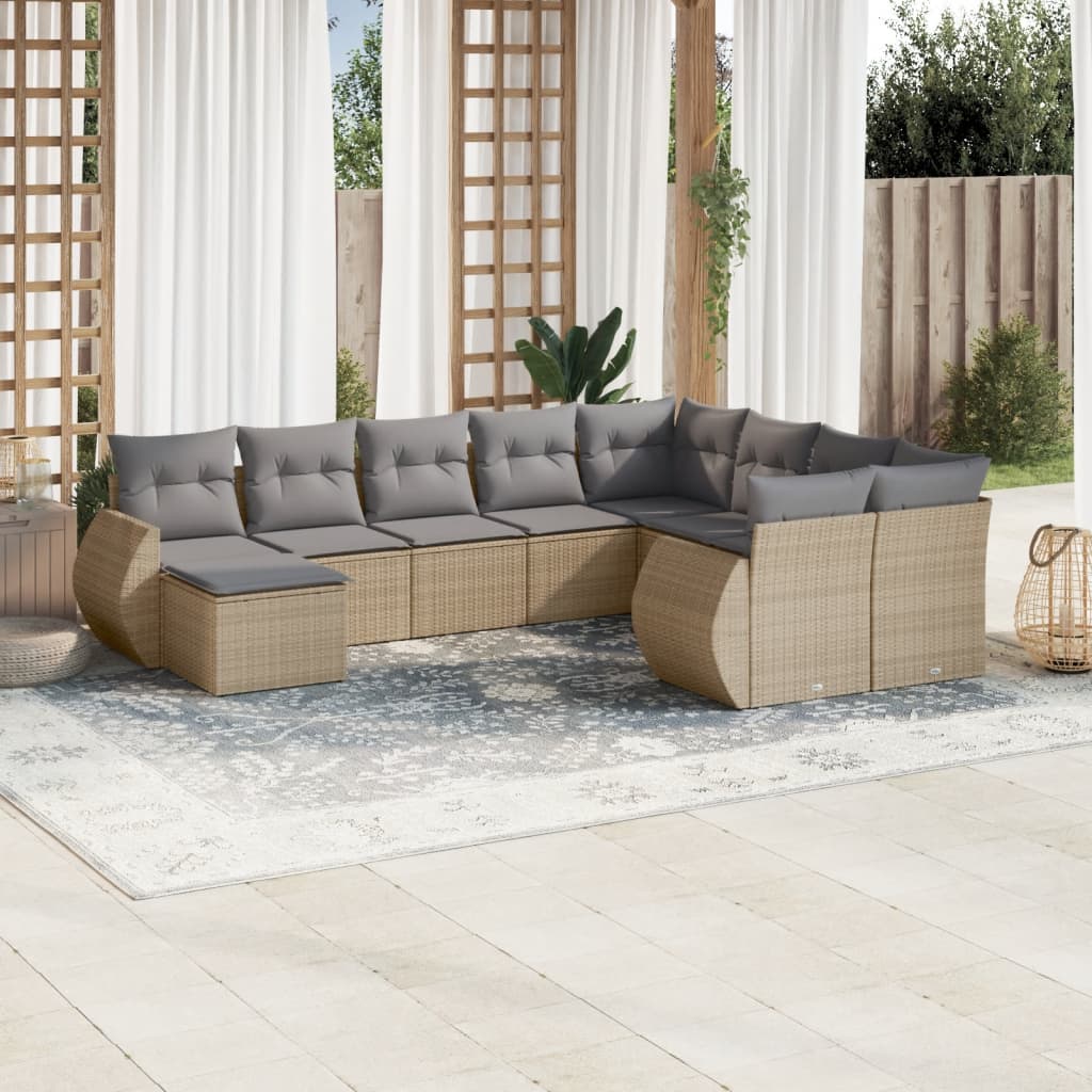 vidaXL 10-delige Loungeset met kussens poly rattan zwart