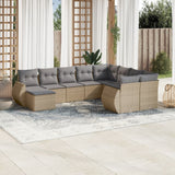 vidaXL 10-delige Loungeset met kussens poly rattan zwart