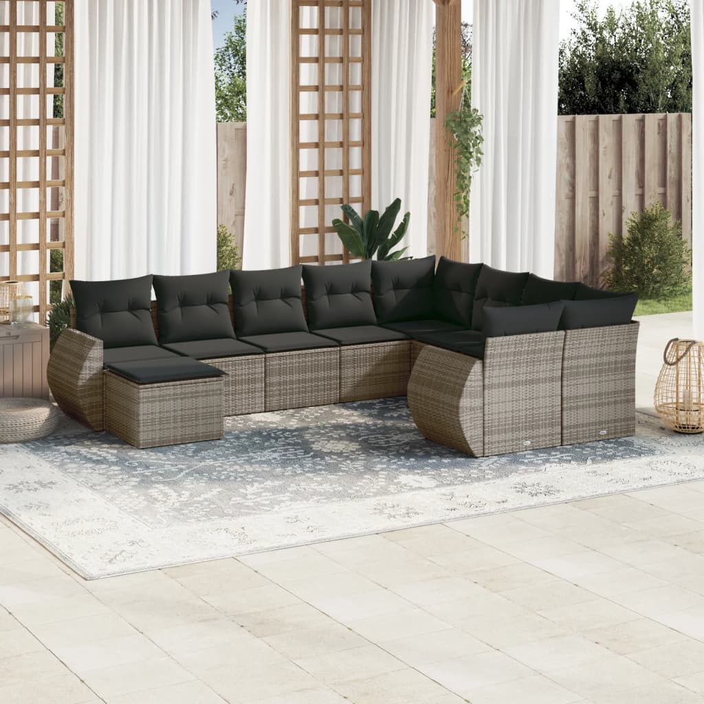 vidaXL 10-delige Loungeset met kussens poly rattan zwart