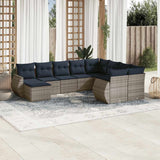 vidaXL 10-piece Garden Sofa Set with Cushions Black Poly Rattan