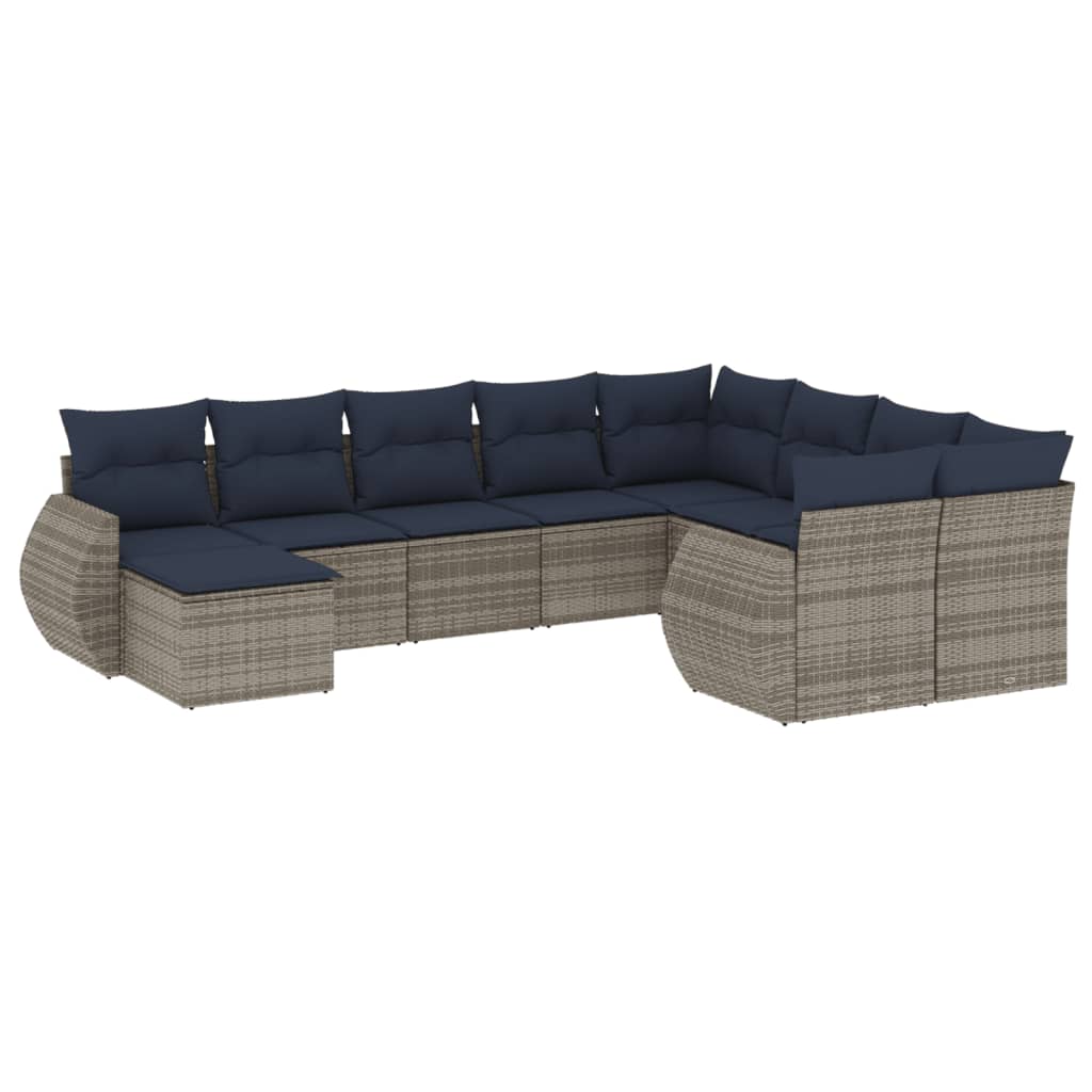 vidaXL 10-piece Garden Sofa Set with Cushions Black Poly Rattan