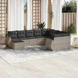 vidaXL 10-delige Loungeset met kussens poly rattan zwart