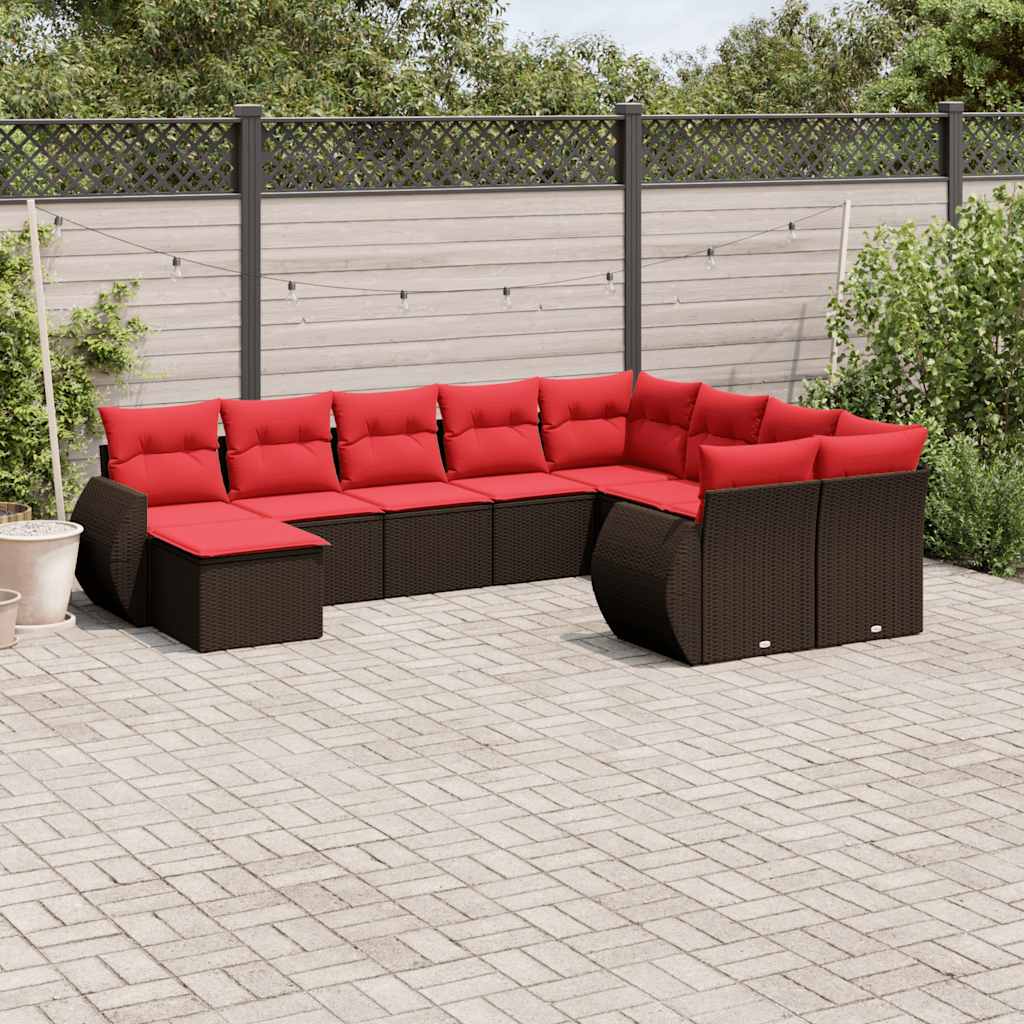 vidaXL 10-piece Garden Sofa Set with Cushions Black Poly Rattan