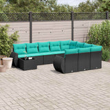 vidaXL 11-Piece Garden Lounge Set with Cushions, Black Poly Rattan