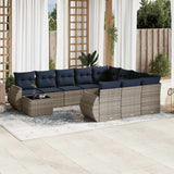 vidaXL 11-Piece Garden Lounge Set with Cushions, Black Poly Rattan