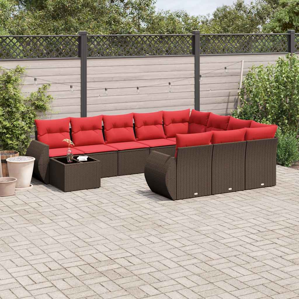 vidaXL 11-Piece Garden Lounge Set with Cushions, Black Poly Rattan