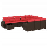 vidaXL 11-Piece Garden Lounge Set with Cushions, Black Poly Rattan