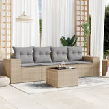 vidaXL 4-delige Loungeset met kussens poly rattan zwart