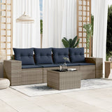 vidaXL 5-Piece Lounge Set with Cushions Poly Rattan Grey