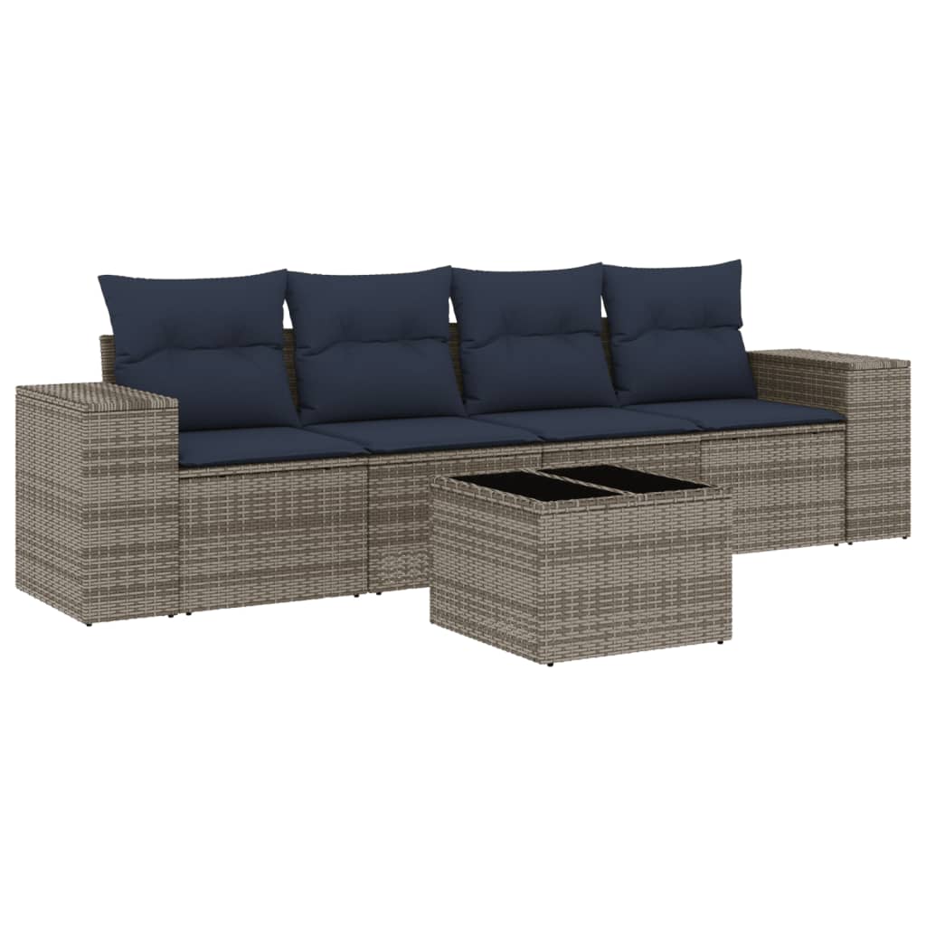 vidaXL 5-Piece Lounge Set with Cushions Poly Rattan Grey