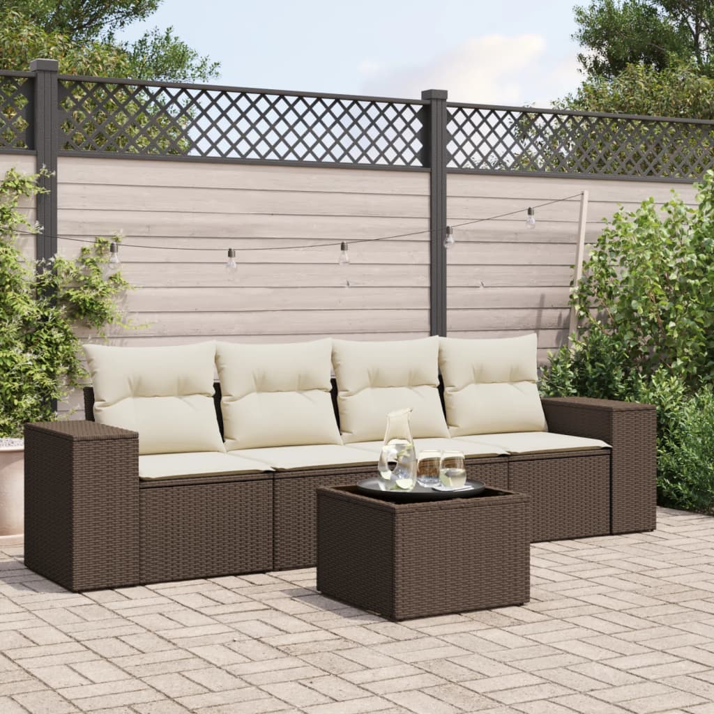 vidaXL 4-delige Loungeset met kussens poly rattan zwart