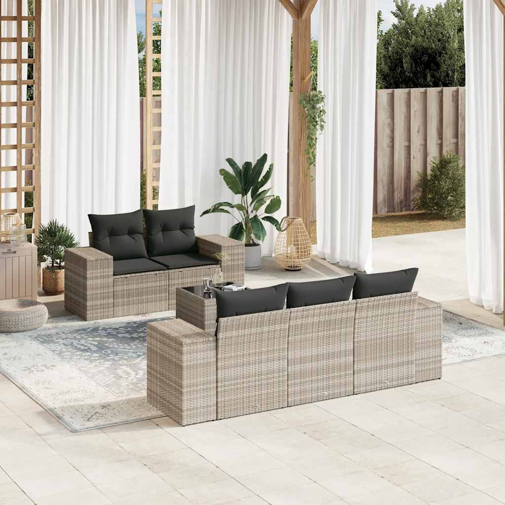 vidaXL 6-delige Loungeset met kussens poly rattan zwart