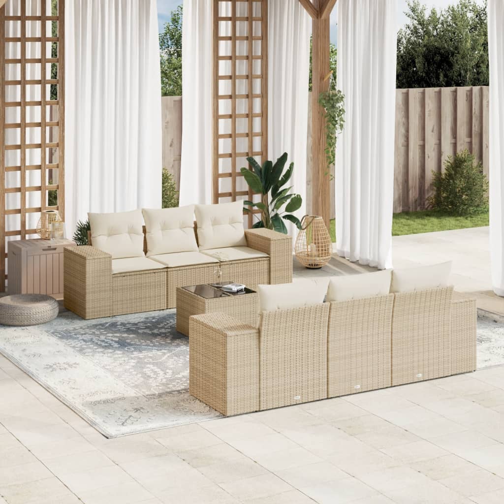 vidaXL 7-delige Loungeset met kussens poly rattan zwart