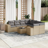 vidaXL 9-delige Loungeset met kussens poly rattan zwart