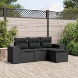 vidaXL 4-delige Loungeset met kussens poly rattan zwart