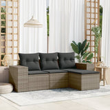 vidaXL 4-delige Loungeset met kussens poly rattan zwart