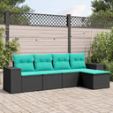 vidaXL 5-piece Garden Sofa Set with Cushions Black Poly Rattan