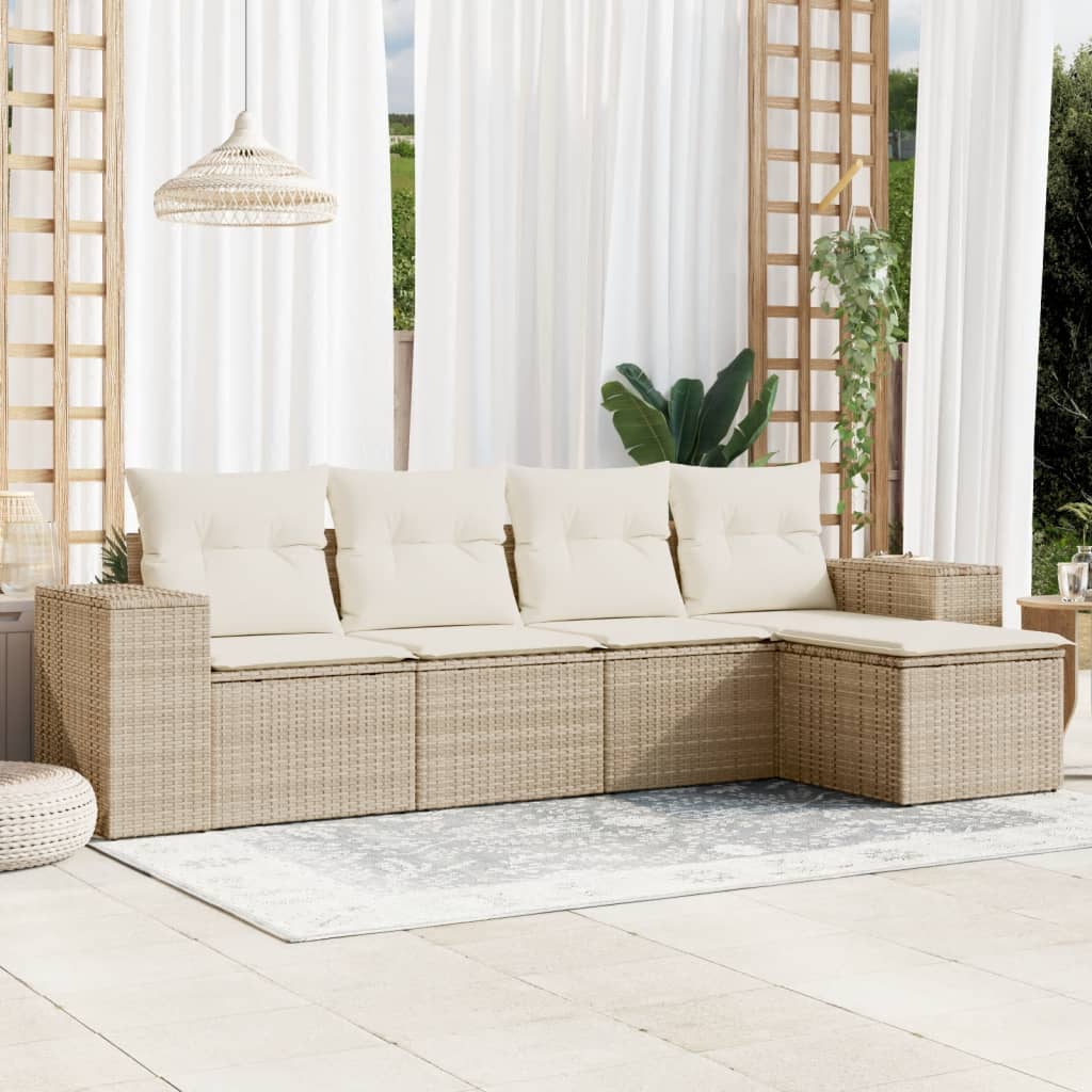 vidaXL 5-delige Loungeset met kussens poly rattan zwart