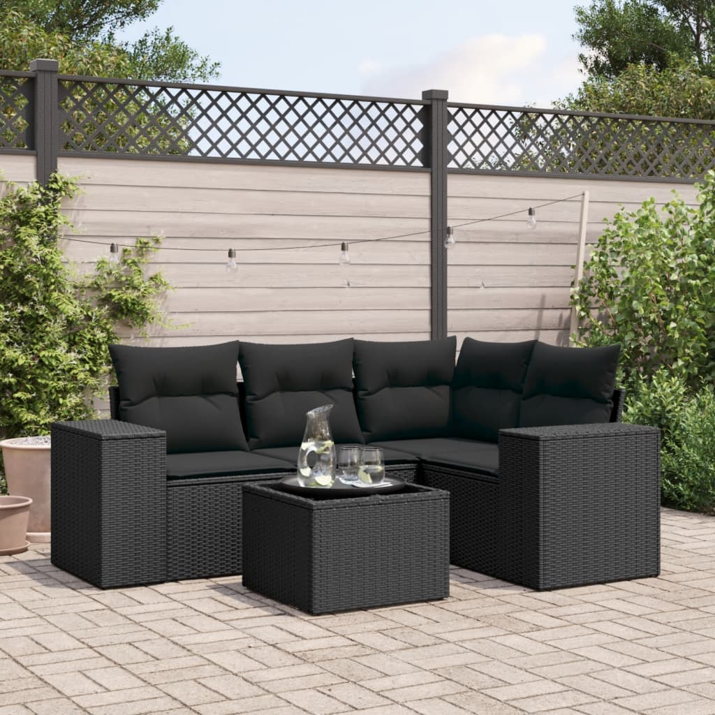 vidaXL 4-delige Loungeset met kussens poly rattan zwart
