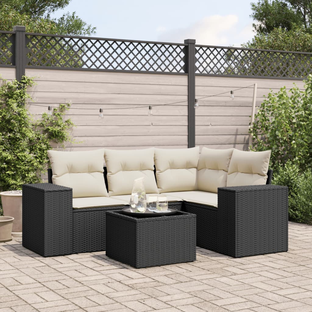 vidaXL 4-delige Loungeset met kussens poly rattan zwart