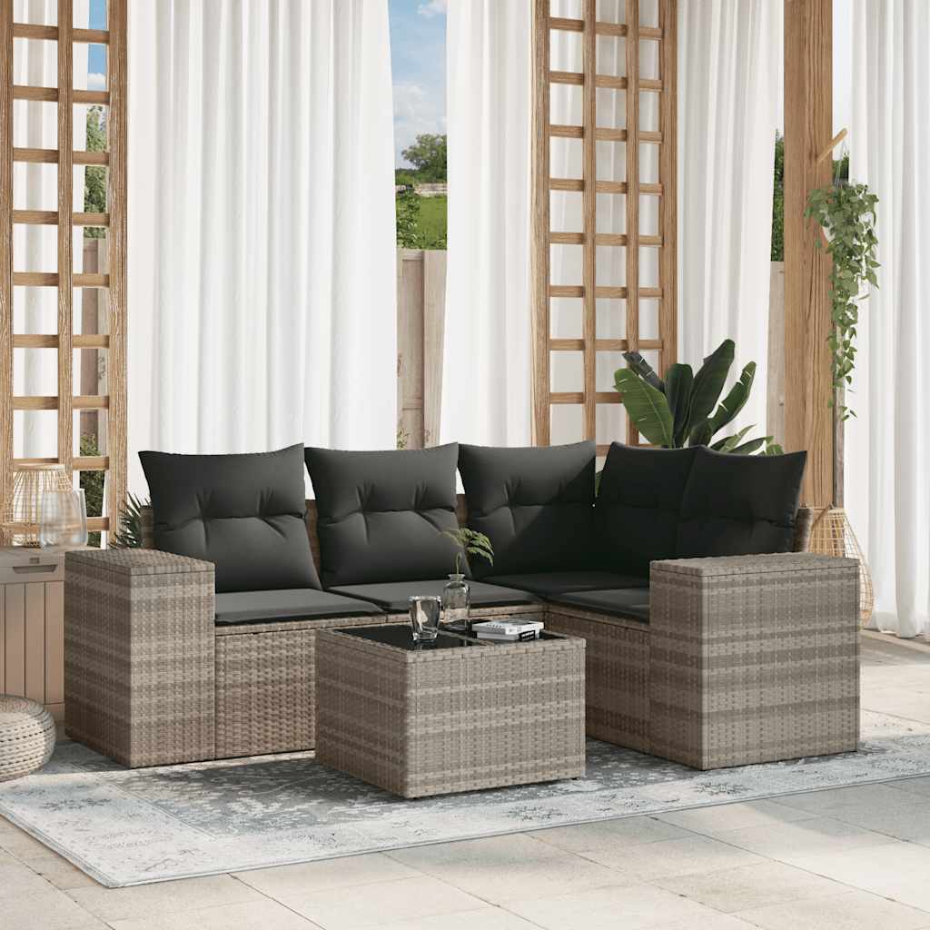vidaXL 4-delige Loungeset met kussens poly rattan zwart