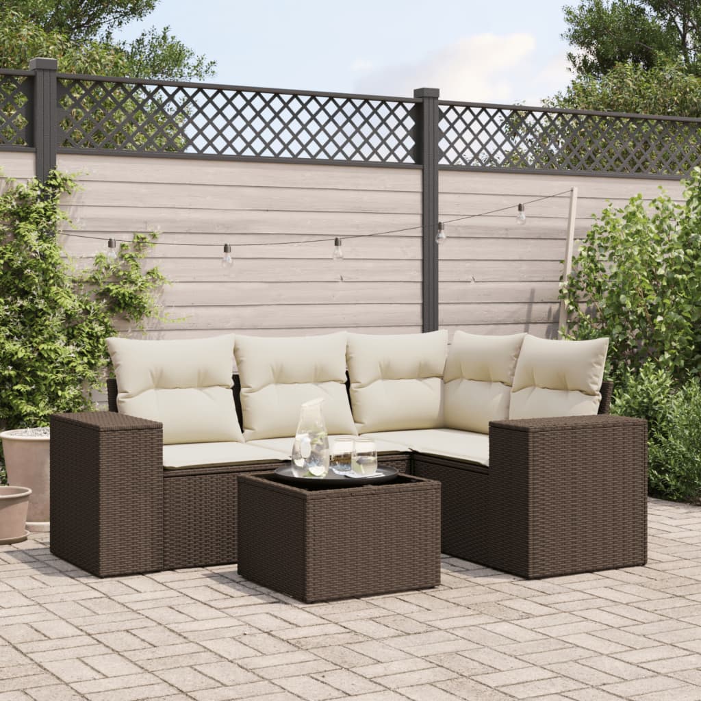 vidaXL 4-delige Loungeset met kussens poly rattan zwart