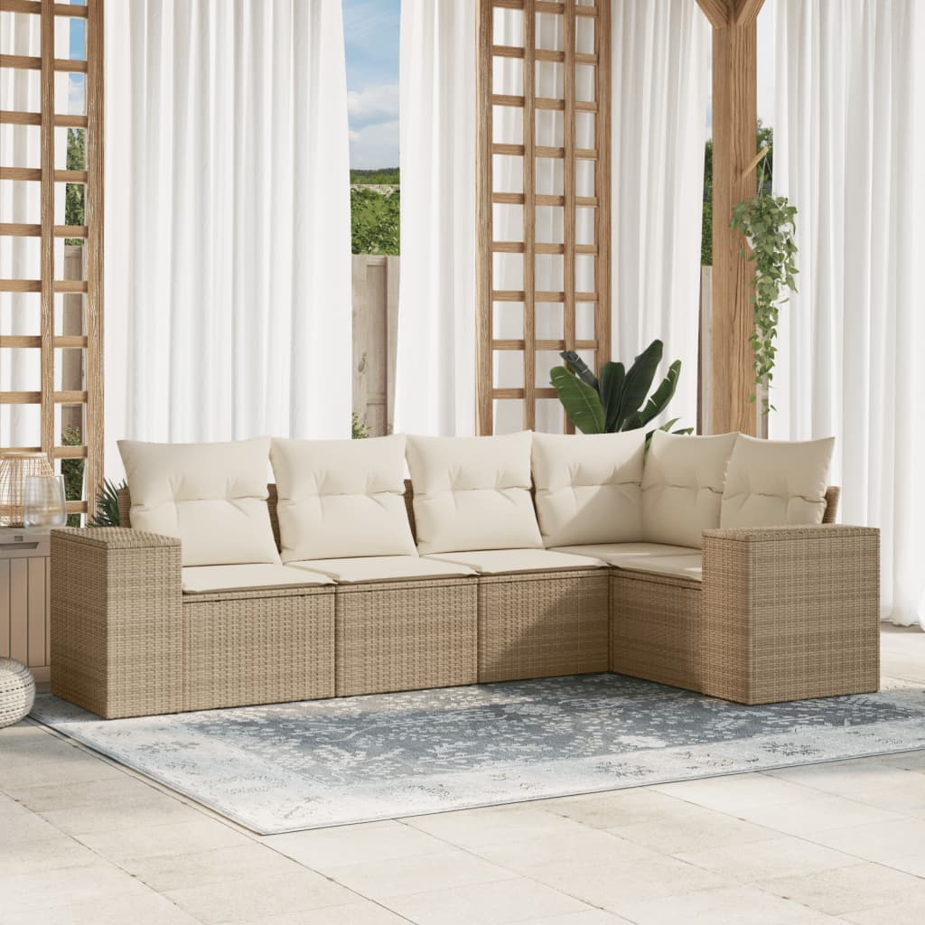 vidaXL 5-delige Loungeset met kussens poly rattan zwart