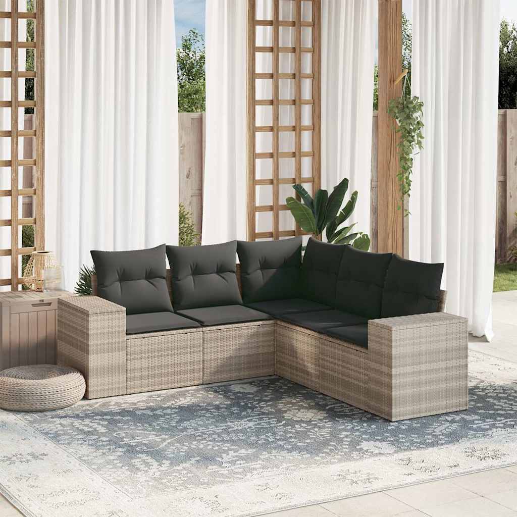 vidaXL 5-delige Loungeset met kussens poly rattan zwart