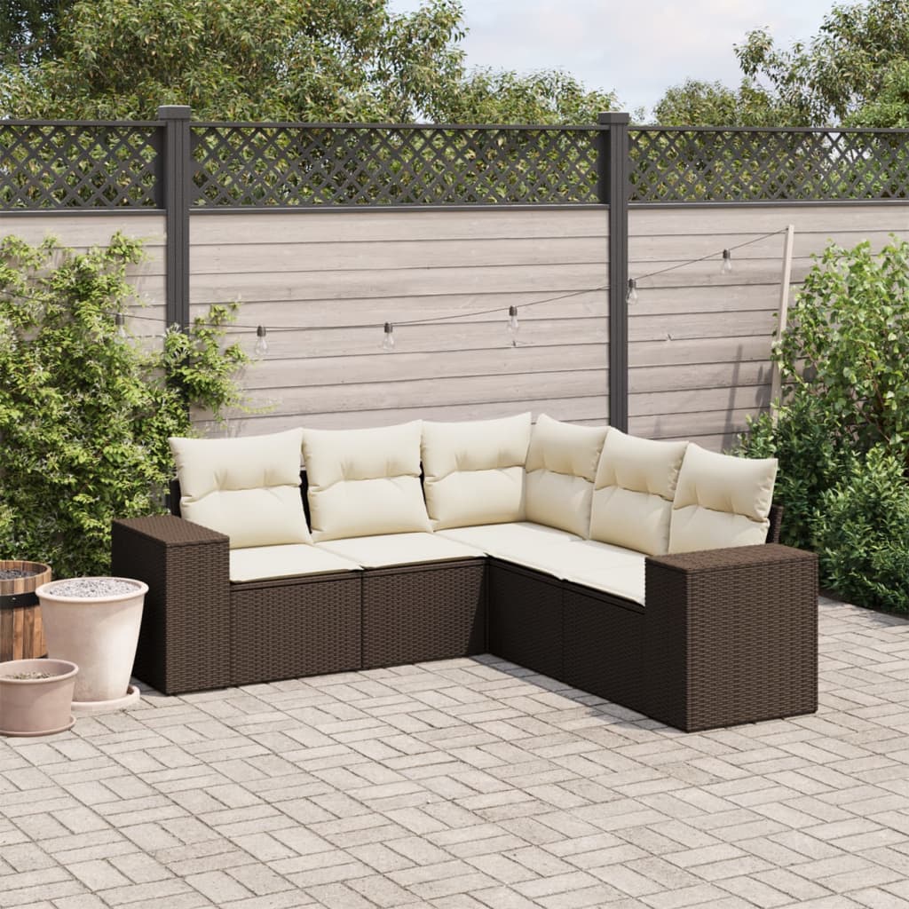 vidaXL 5-delige Loungeset met kussens poly rattan zwart