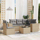 vidaXL 5-delige Loungeset met kussens poly rattan zwart