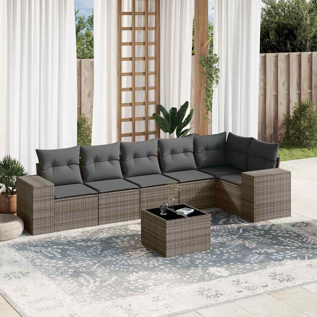 vidaXL 6-delige Loungeset met kussens poly rattan zwart