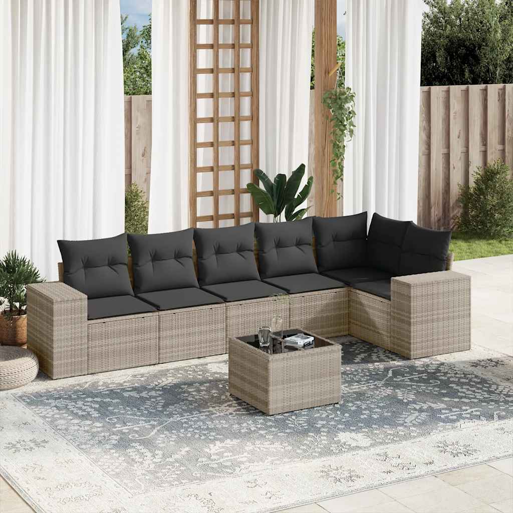 vidaXL 6-delige Loungeset met kussens poly rattan zwart