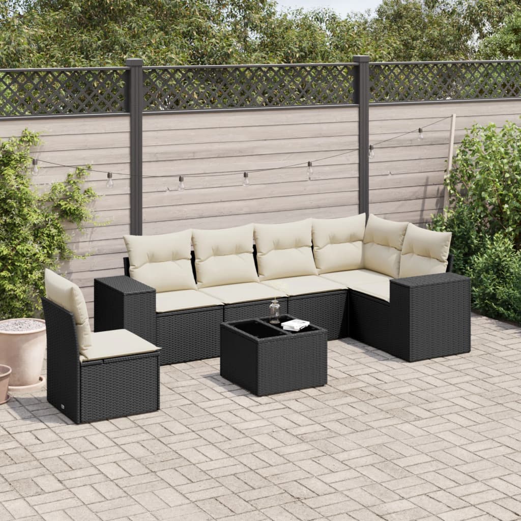vidaXL 6-delige Loungeset met kussens poly rattan zwart